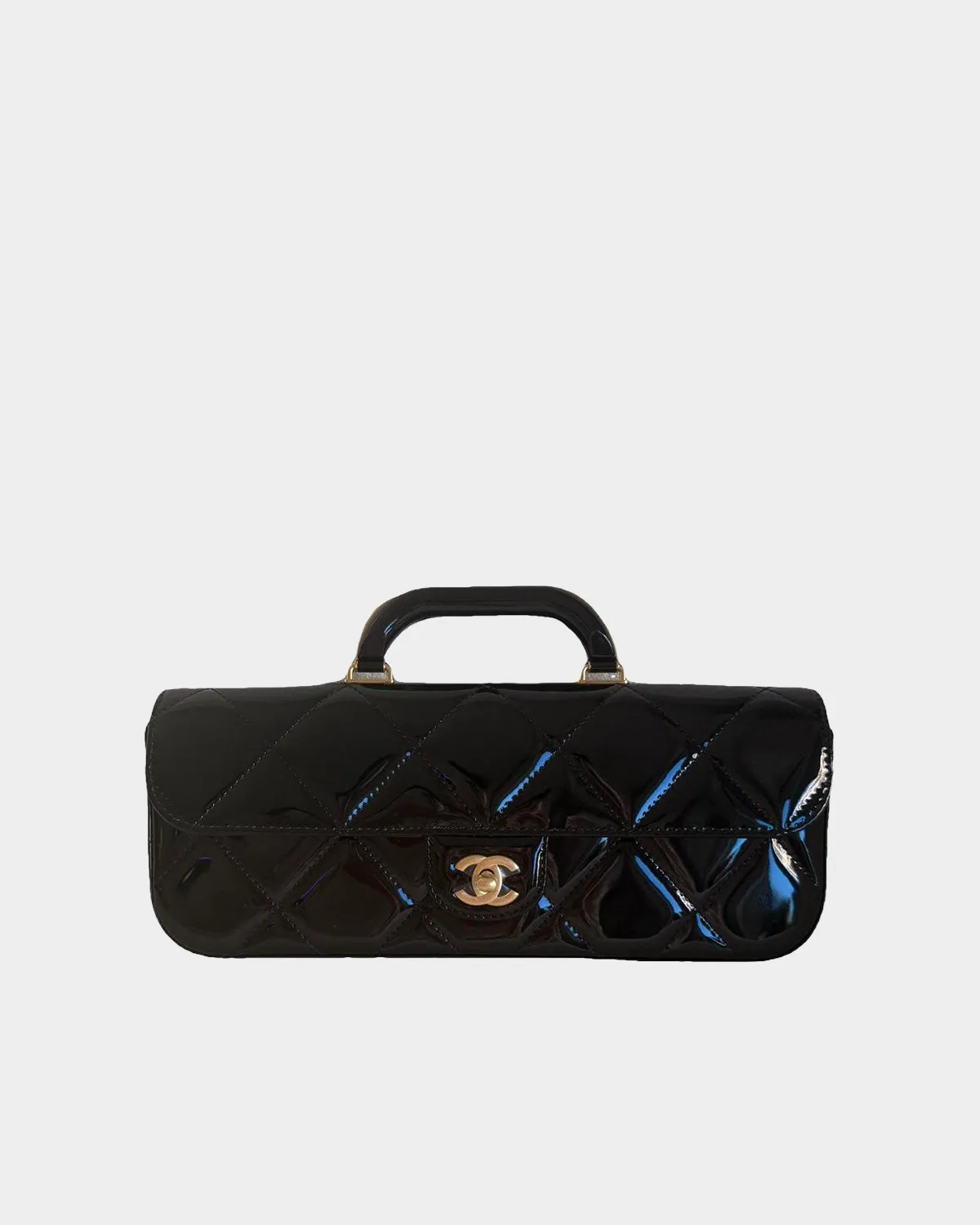 Signature Mirror Metallic Handle Clutch Large in high shine calfskin front view