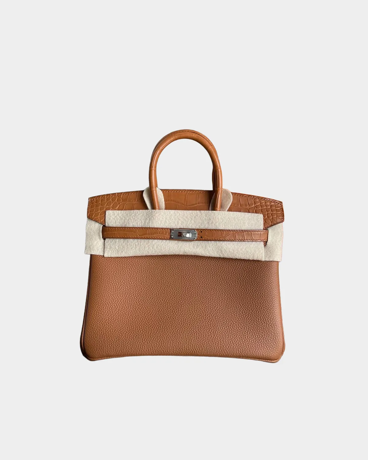 Signature Mixed Leather Tote 25 Touch edition in Gold Togo and Alligator front view