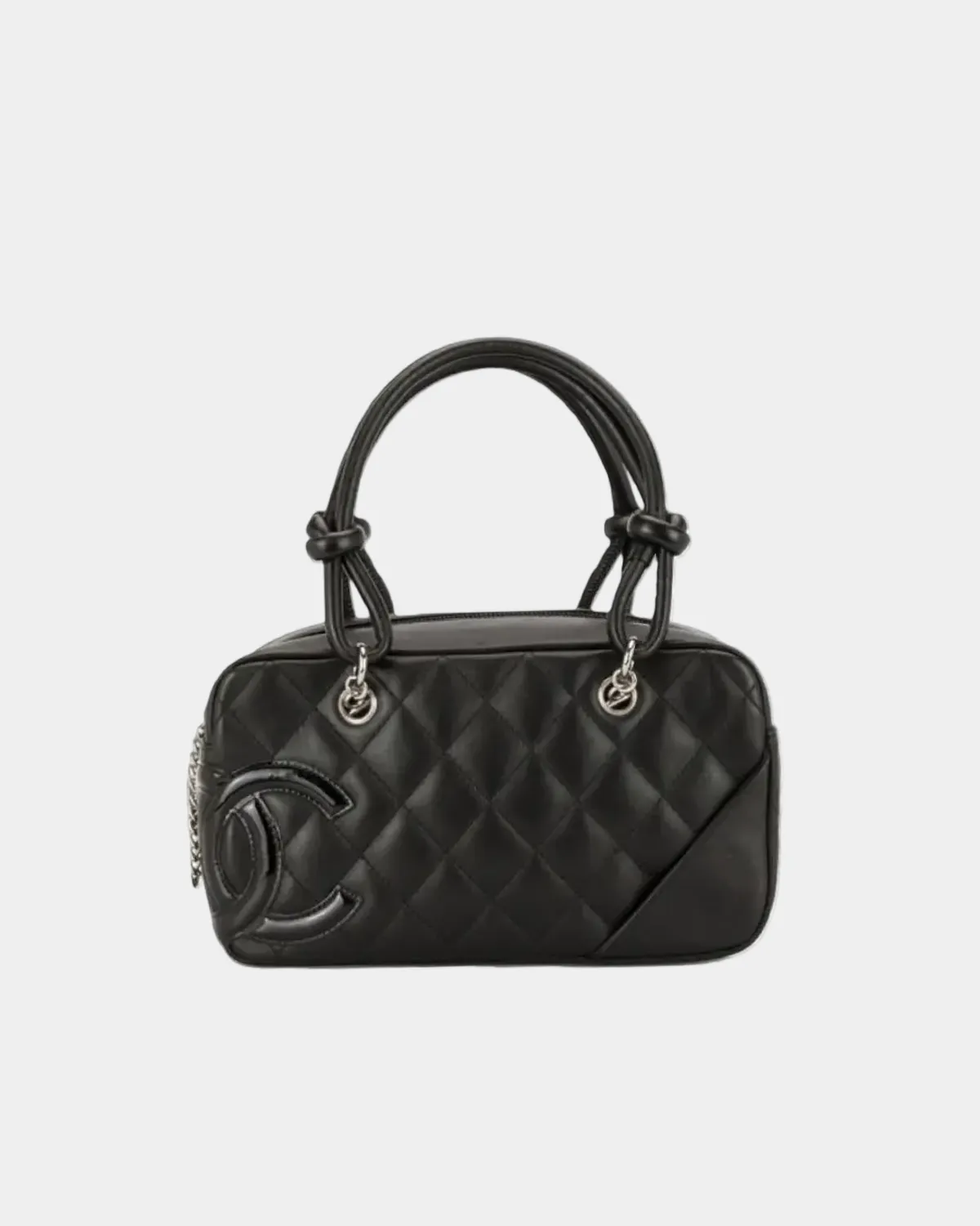 Signature Offset Logo Shoulder Bag Cambon style in black and white leather front view