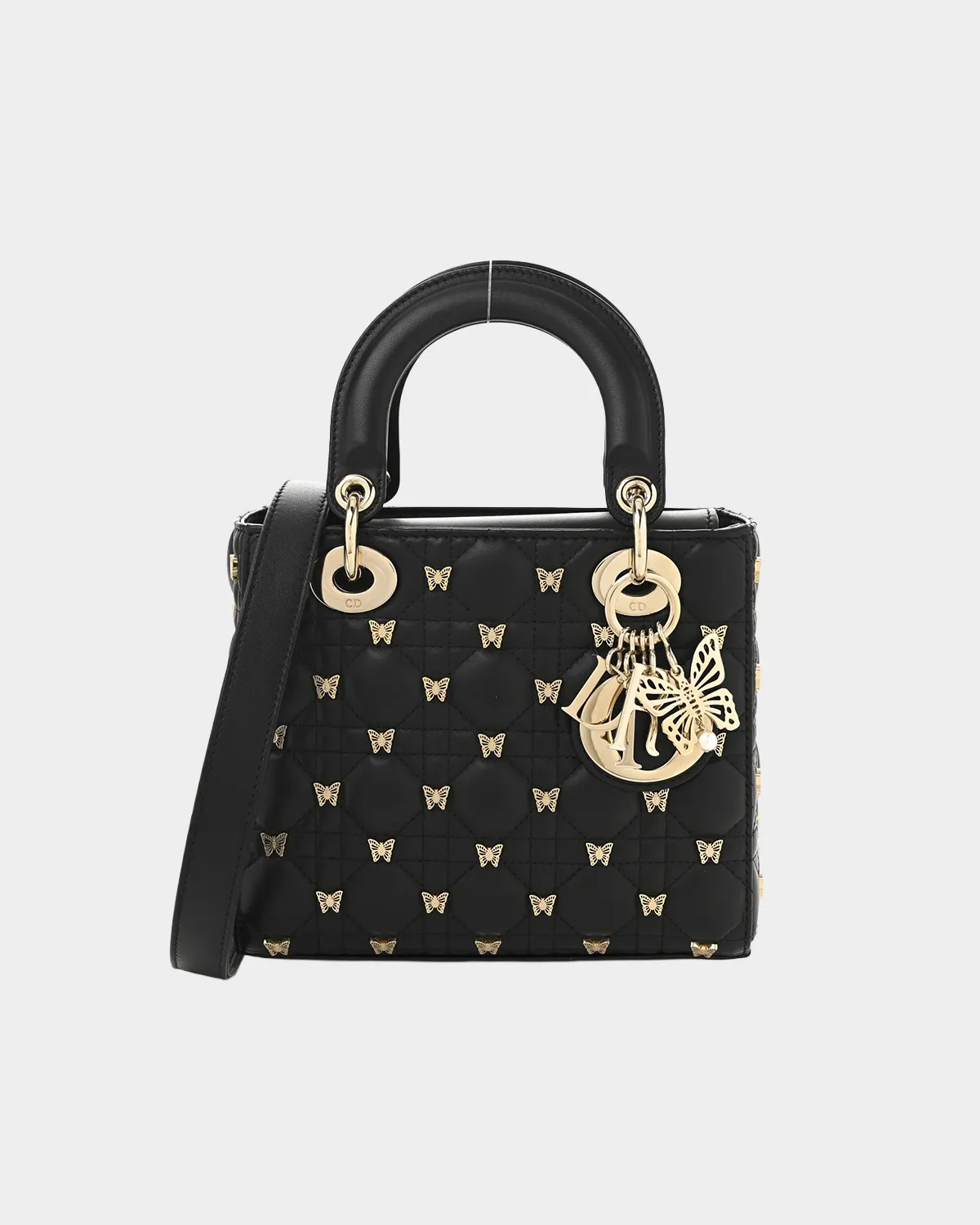 Signature Royal Top Handle Mini bag in black cannage lambskin front view