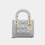 Signature Royal Top Handle Mini bag in pearlescent gray lambskin front view