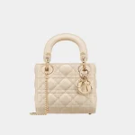 Signature Royal Top Handle Mini bag in powder beige cannage lambskin front view