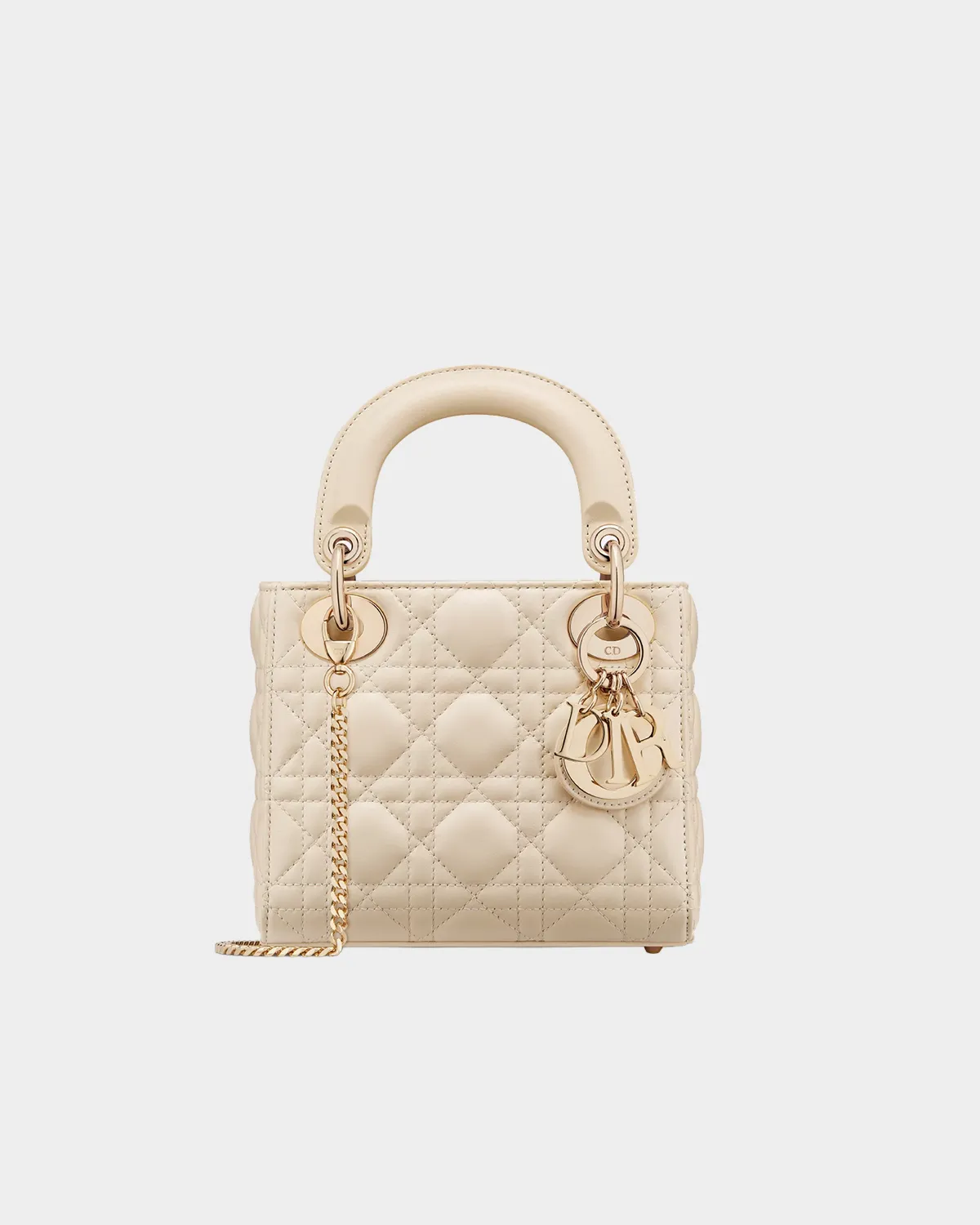 Signature Royal Top Handle Mini bag in powder beige cannage lambskin front view
