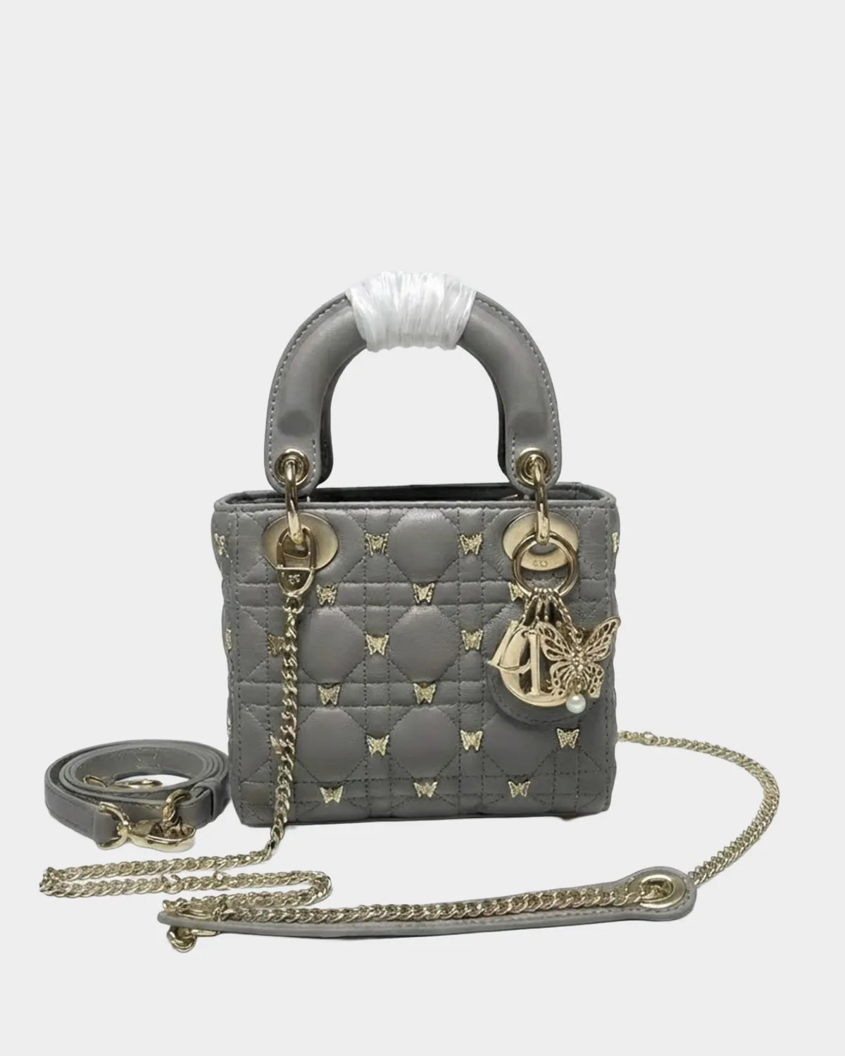 Signature Royal Top Handle Small bag in elegant grey lambskin front view