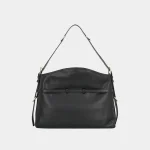 Signature Slouchy Biker Bag Medium in black tumbled leather front view