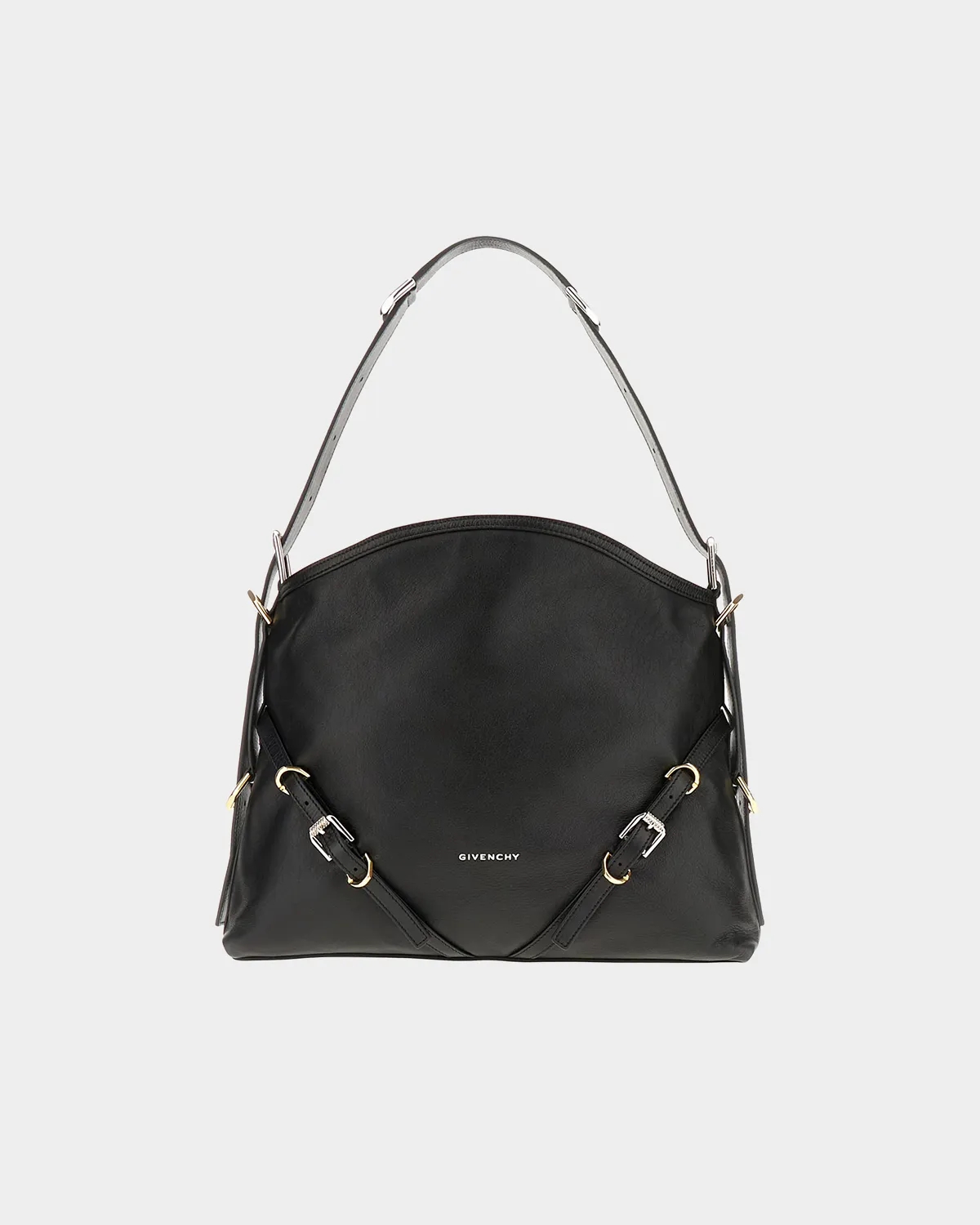 Signature Slouchy Biker Bag Medium in black tumbled leather front view