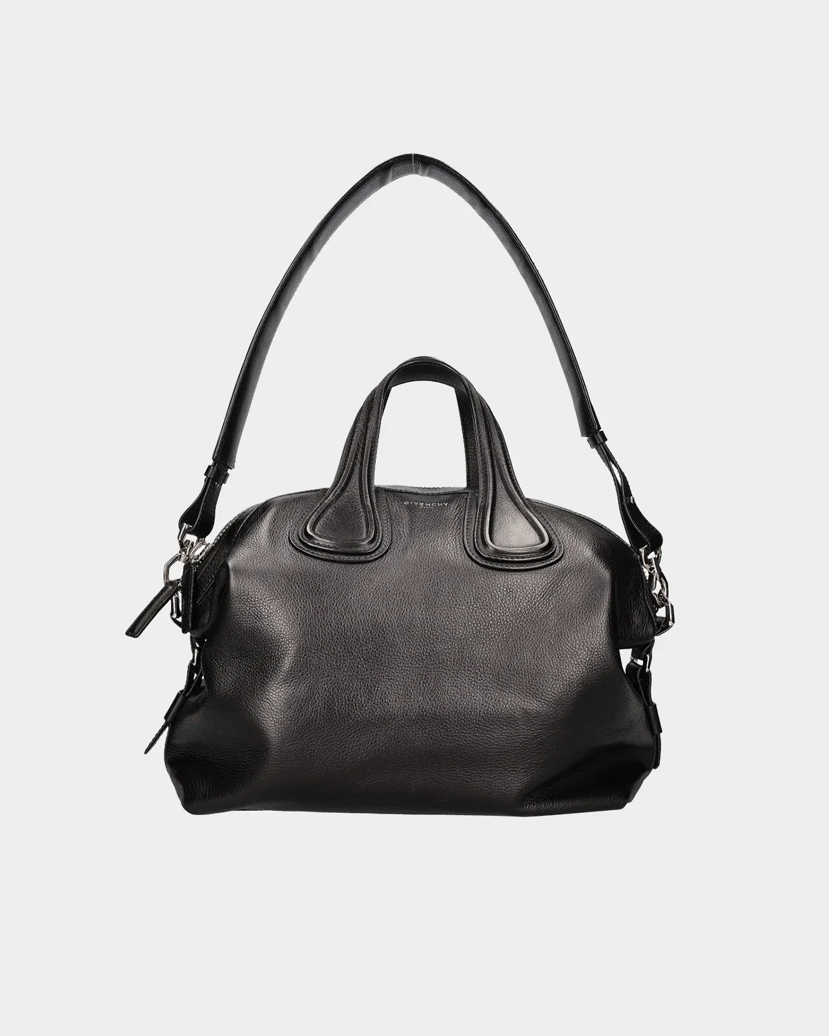 Signature Slouchy Biker Bag Medium in black tumbled leather front view