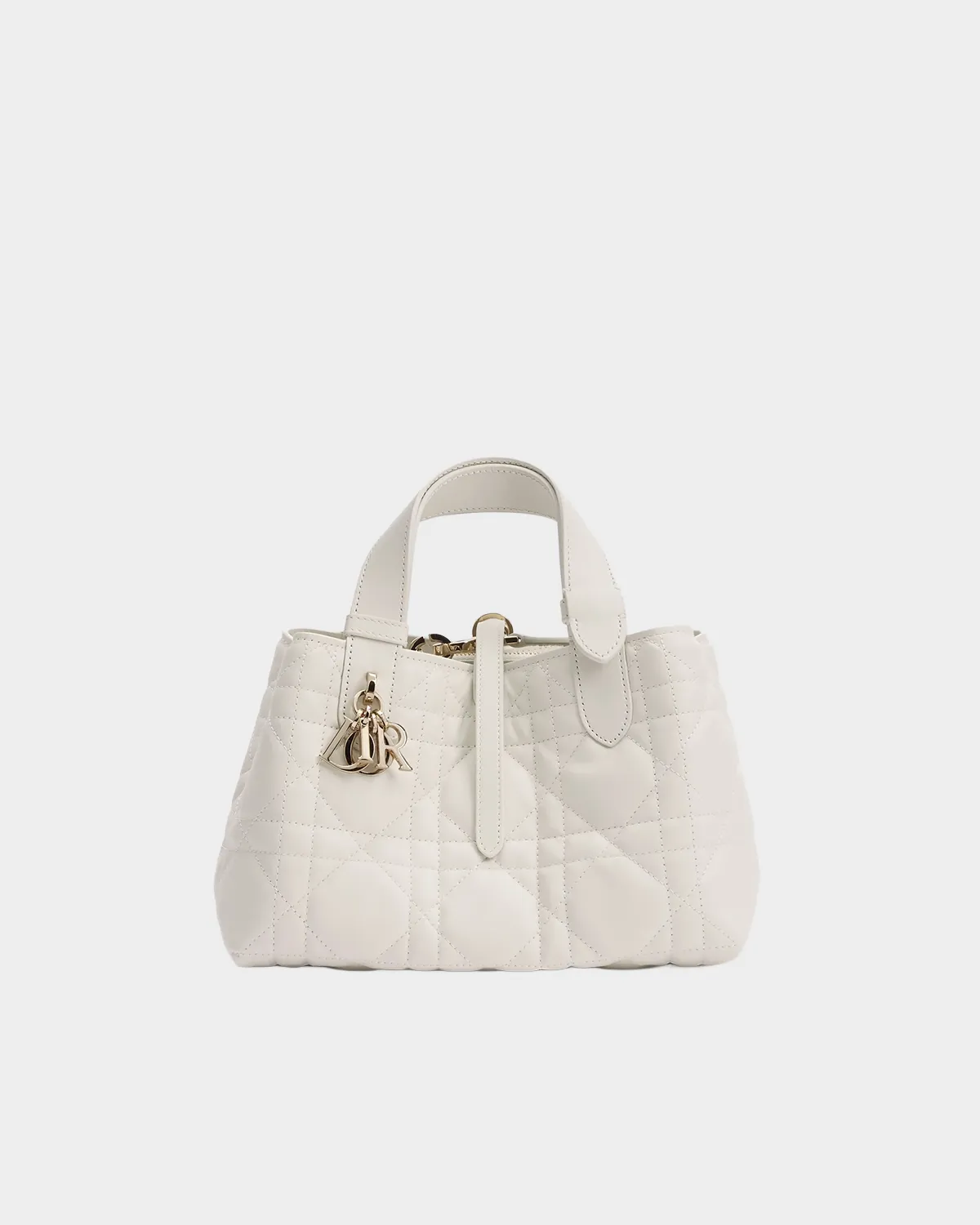 Signature Soft Quilted Tote Small in latte macrocannage calfskin front view