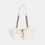 Signature Soft Ruched Pouch Small Kenny style in ivory leather front view