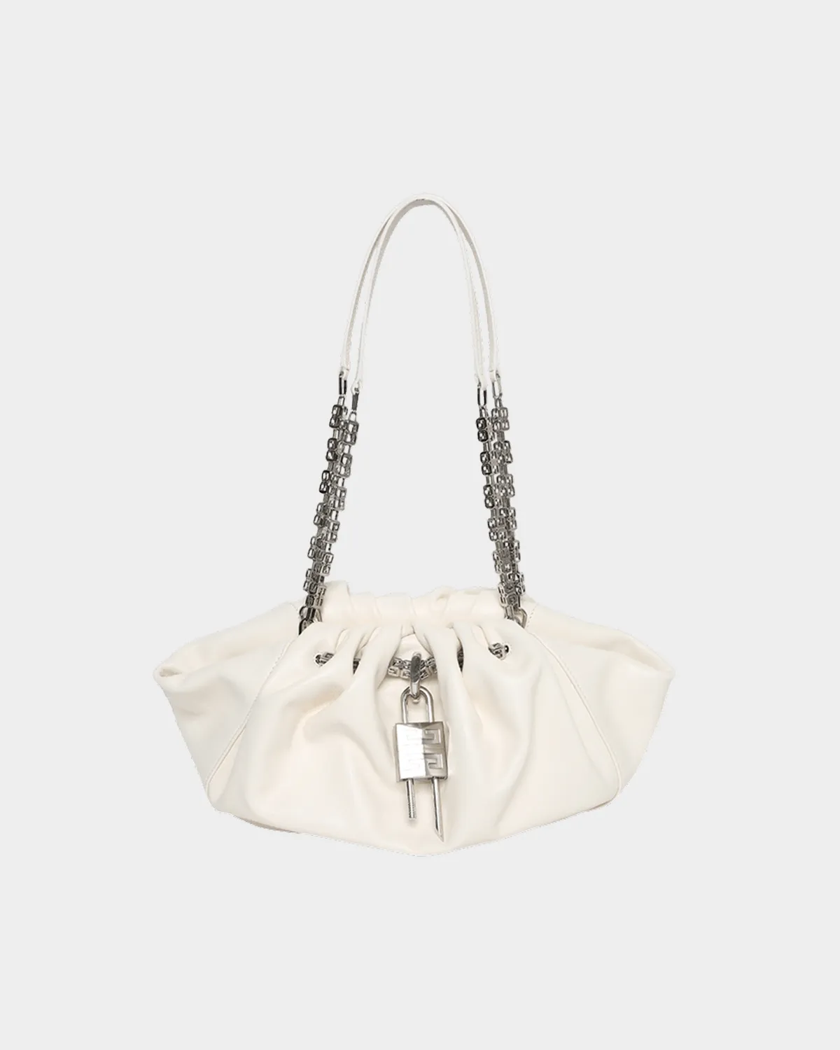 Signature Soft Ruched Pouch Small Kenny style in ivory leather front view