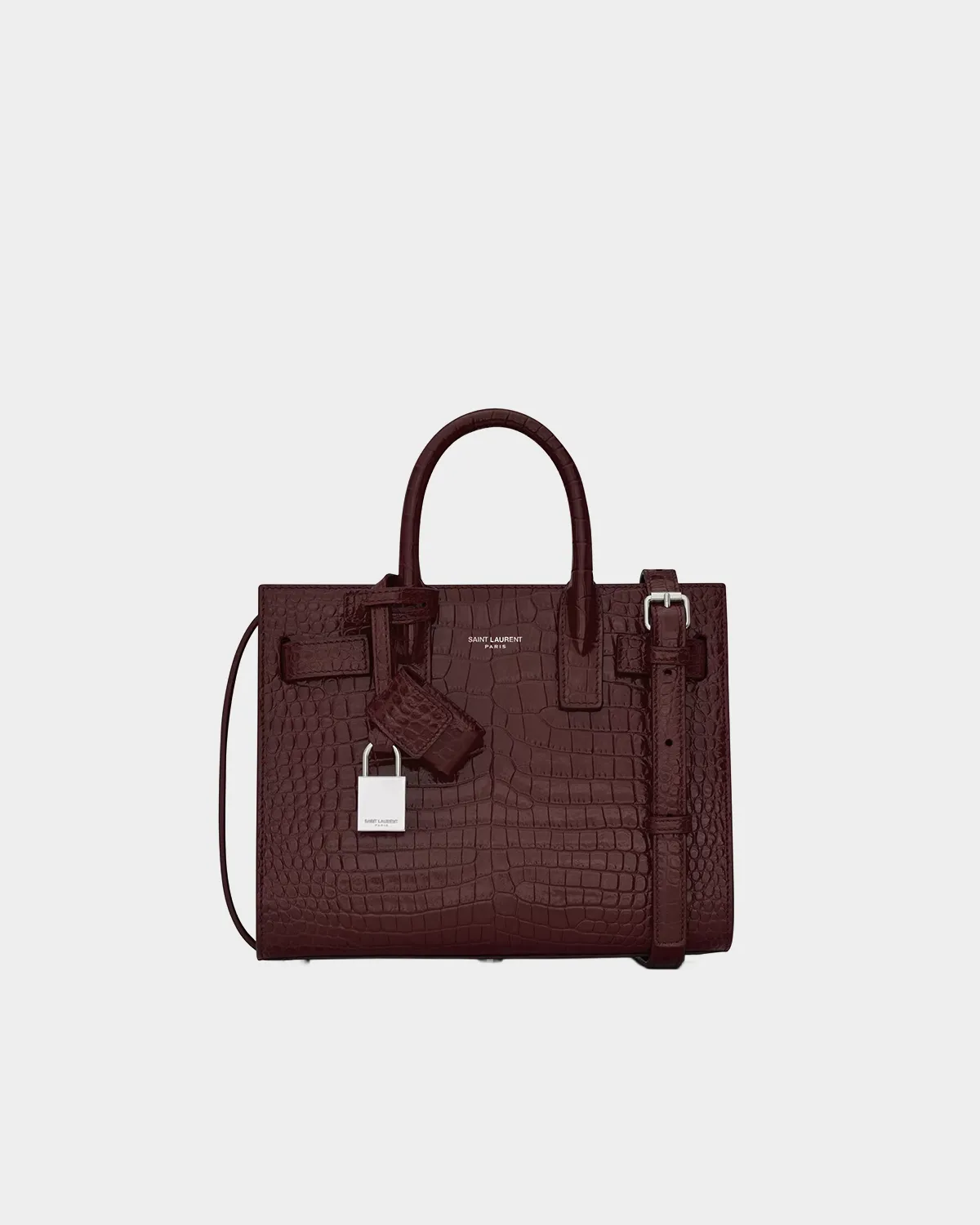 Signature Structured Accordion Tote in black croc embossed leather front view