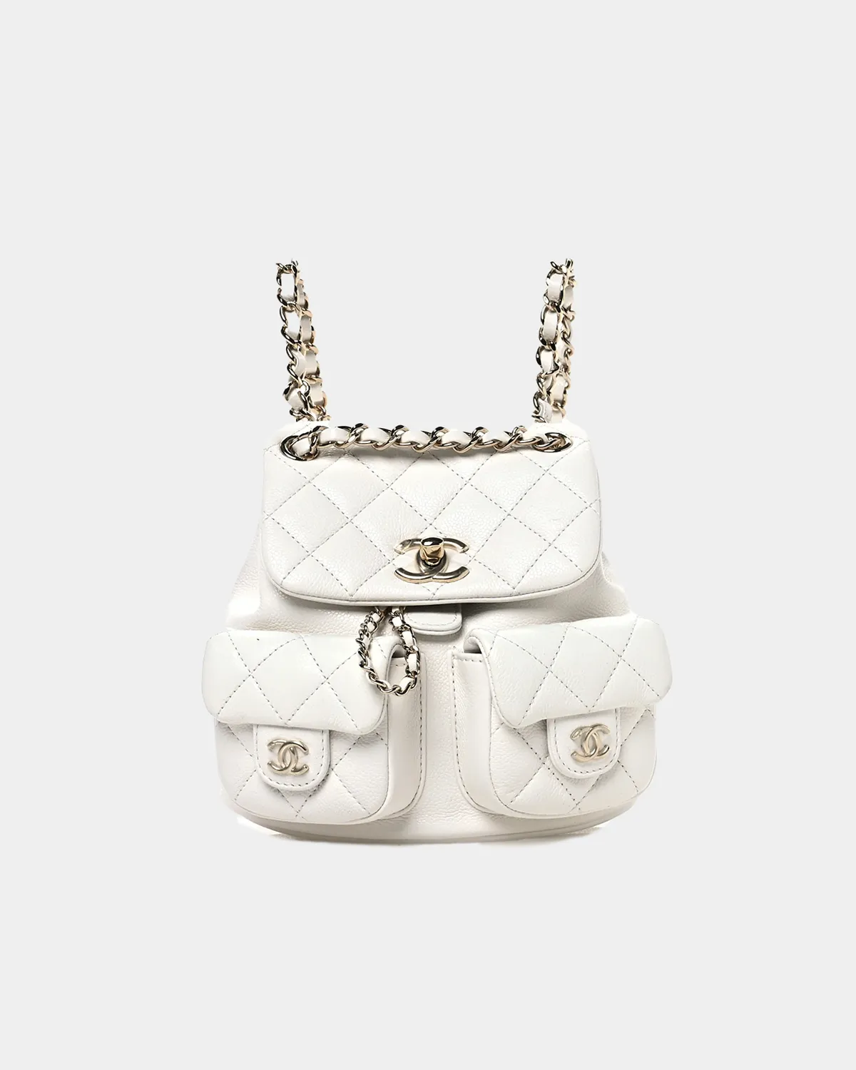 Signature Structured Backpack Small Duma style in shiny black caviar leather front view