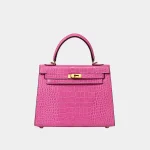 Signature Structured Top Handle bag in glossy croc embossed leather front view
