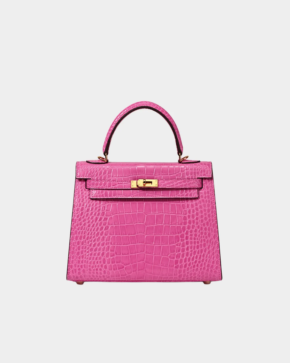 Signature Structured Top Handle bag in glossy croc embossed leather front view