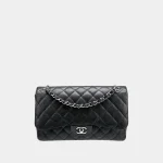 Signature Timeless Flap Bag Maxi size in black caviar leather front view