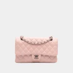 Signature Timeless Flap Bag in soft pink lambskin with diamond quilting front view