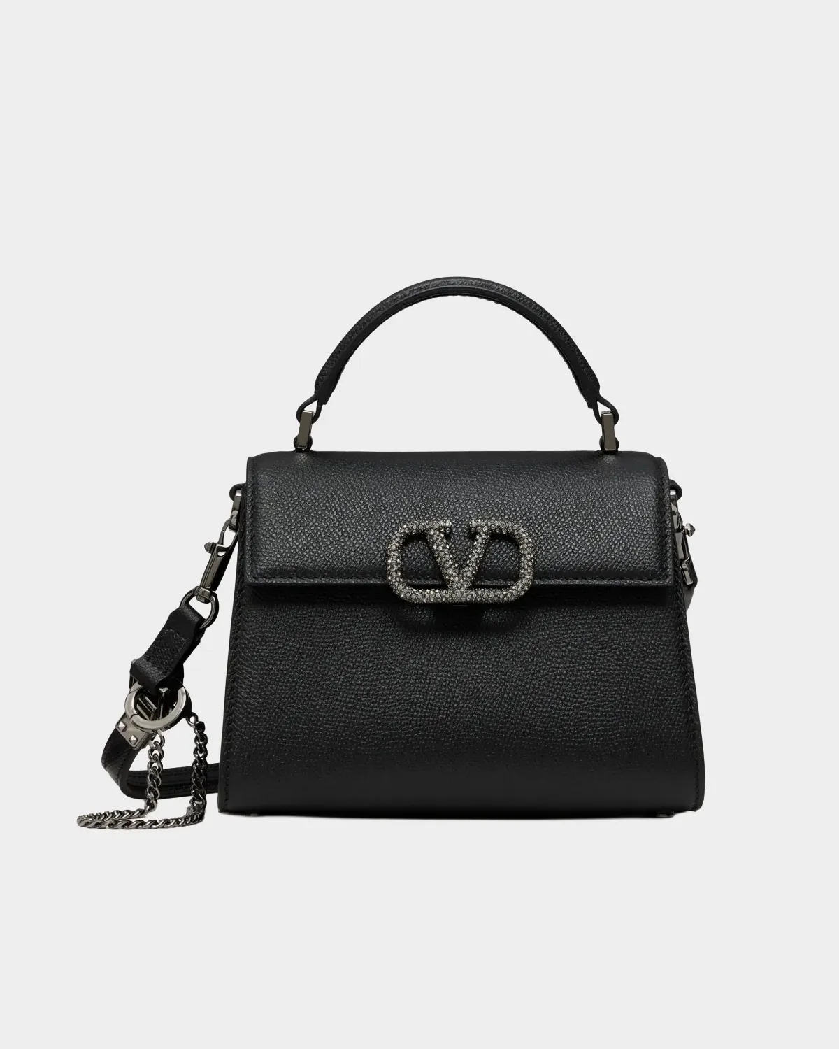 Signature Tonal Logo Top Handle Mini bag in smooth black leather front view