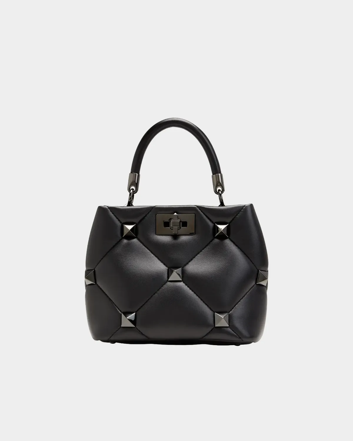 Signature Tonal Macro Stud Handle Bag in monochrome quilted nappa leather front view