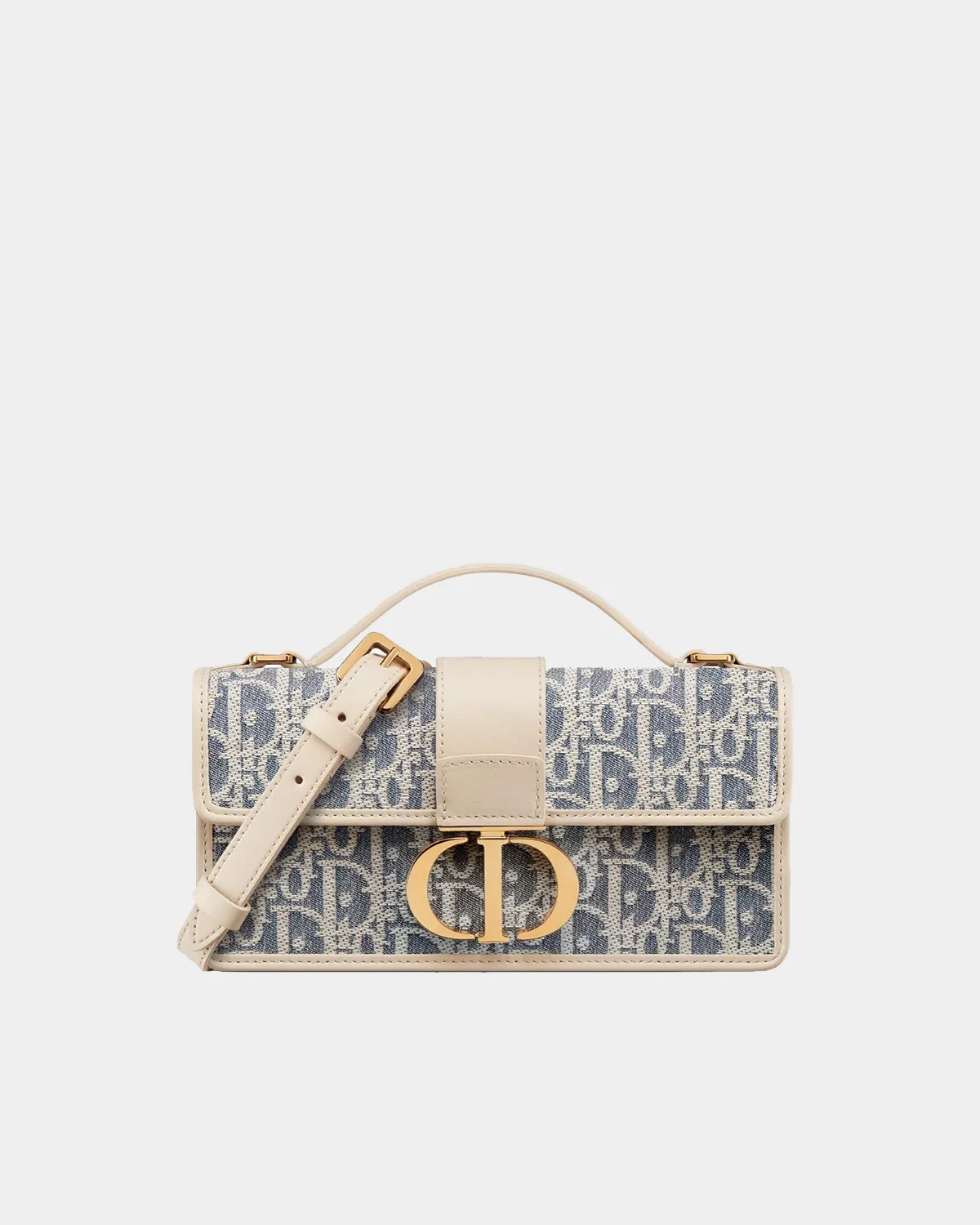 Signature Top Handle Mini Bag Miss Montaigne style in blue oblique jacquard front view